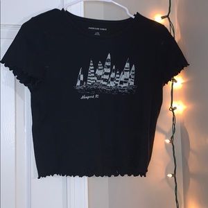 Cropped Ruffled Trimmed Shirt with Boats